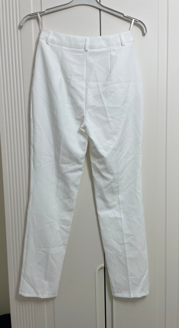 Beyaz Midi Kumaş Kadın Pantolon - Görsel 3