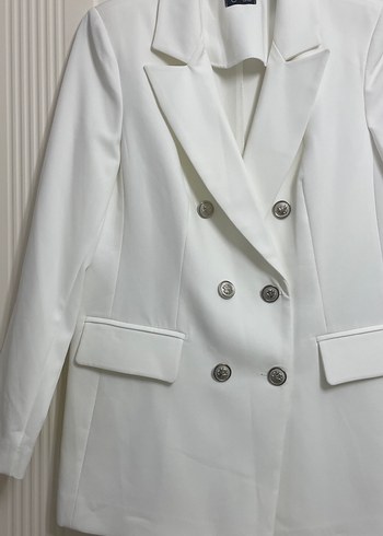 Beyaz Düğmeli Kadın Blazer Ceket - Görsel 2