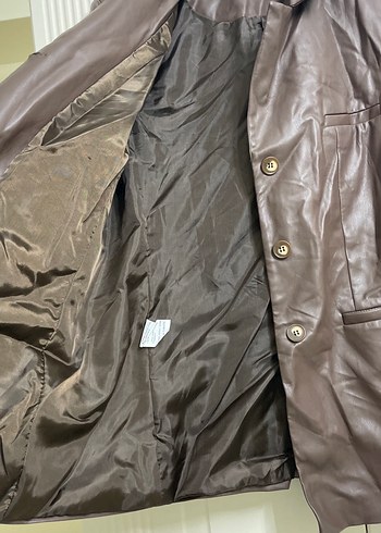 Düğmeli Kahverengi Deri Kadın Ceket - Görsel 4