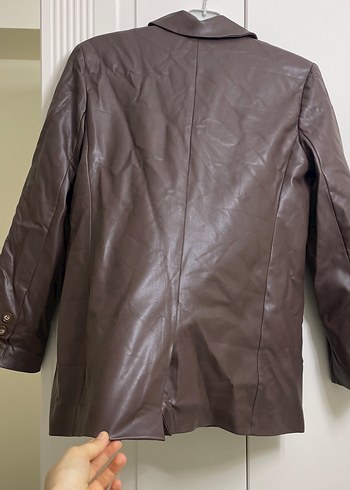 Düğmeli Kahverengi Deri Kadın Ceket - Görsel 3
