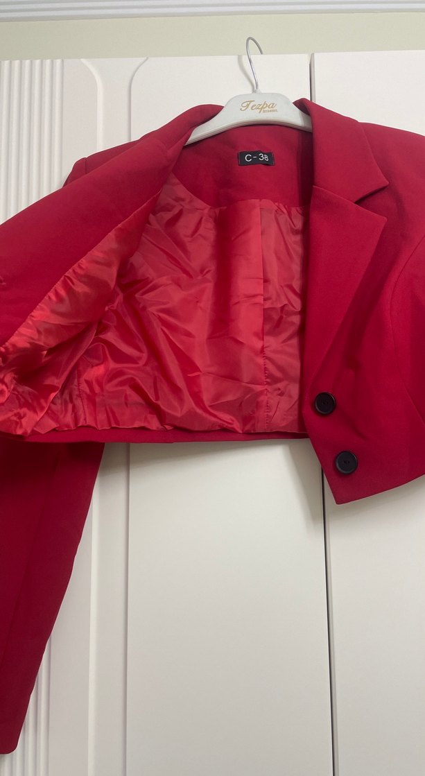 Bordo Mini Kadın Blazer Ceket - Görsel 2
