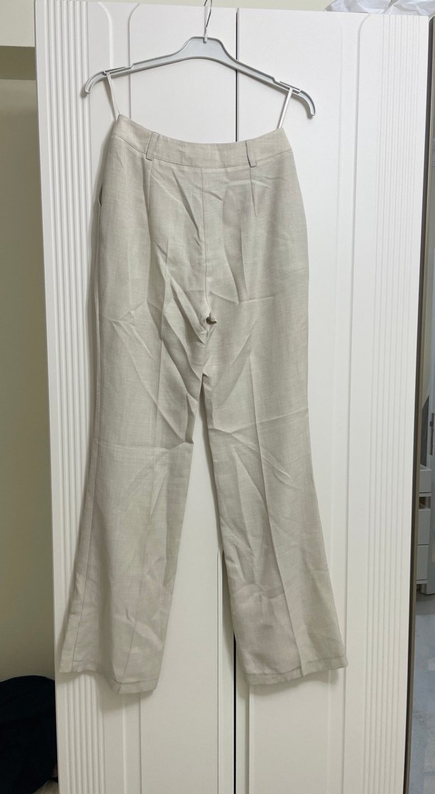 Bej Kadın Keten Kumaş Pantolon - Görsel 3