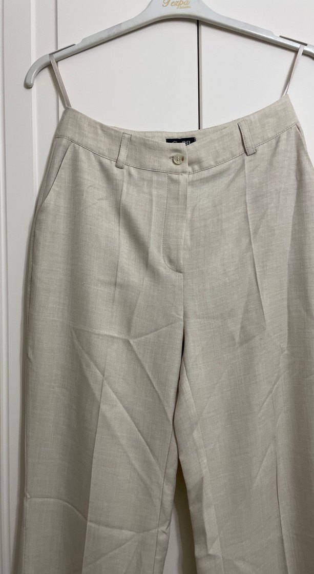 Bej Kadın Keten Kumaş Pantolon - Görsel 2