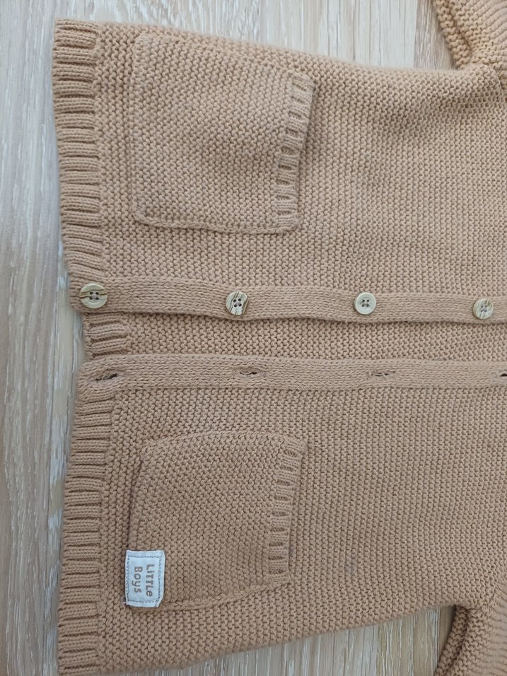 Bej Erkek Çocuk Kapüşonlu Triko Hırka - Görsel 3