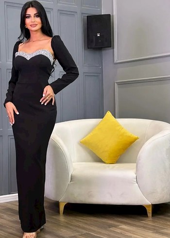 Uzun Siyah Gotik Straplez Abiye Elbise - Görsel 3