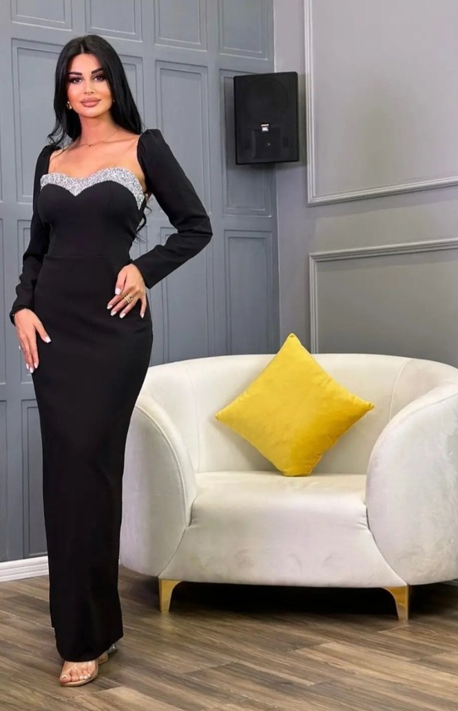 Uzun Siyah Gotik Straplez Abiye Elbise - Görsel 3