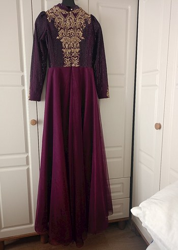 Uzun Kollu İşlemeli Mor Kadın Kına Elbisesi - Görsel 3