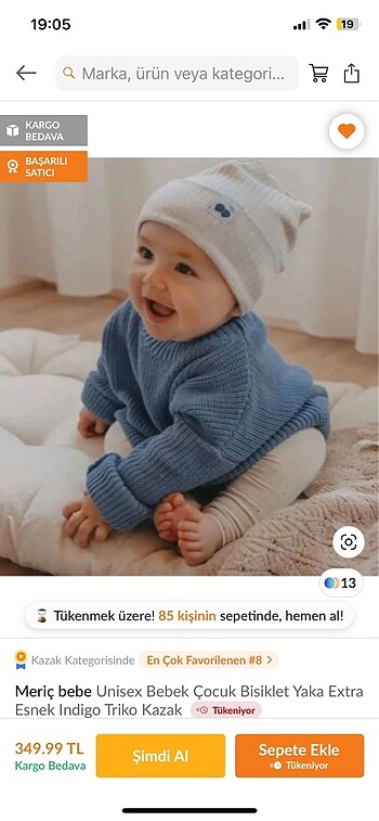 9-12 Ay Beden Unisex bebek kazak
