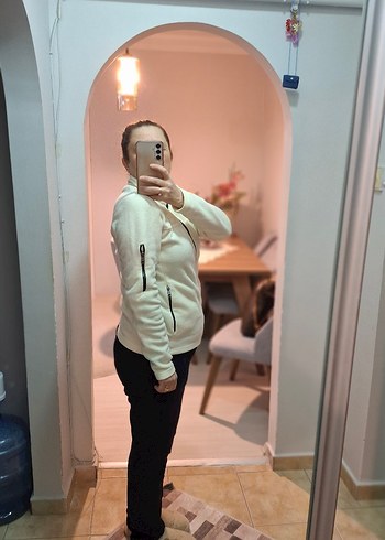 Beyaz Fermuarlı Kadın polar - Görsel 2