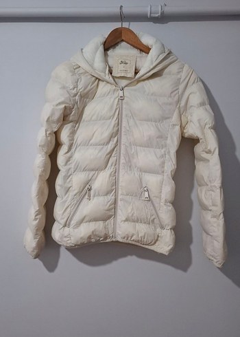 Beyaz Fermuarlı Kadın Kışlık Mont - Görsel 2