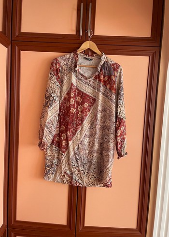 Bordo Gri Batik Desenli V Yaka Salaş Bluz