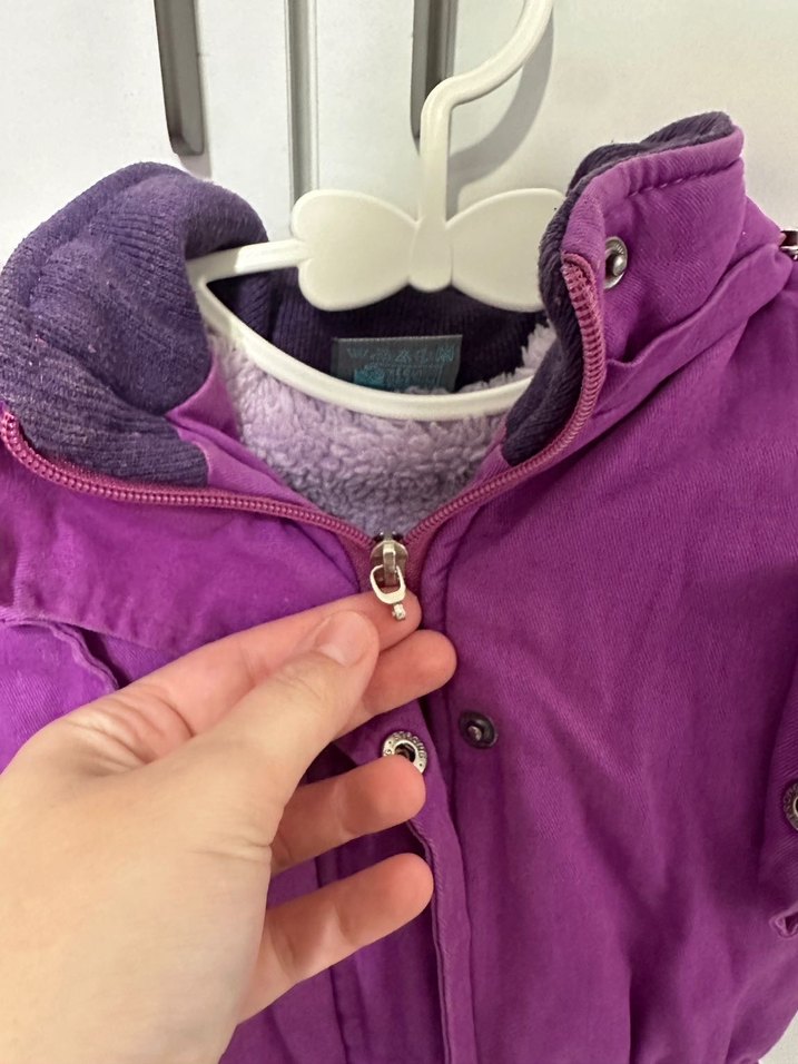 Kız Çocuk Mor Kürklü Kapüşonlu Mont - Görsel 2