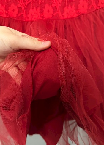 Kırmızı Dantel Uzun Kollu Elbise - Görsel 4