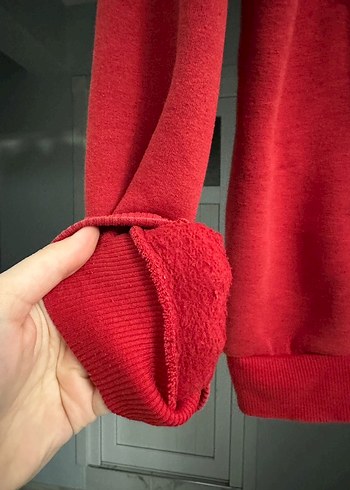 Kırmızı Fermuarlı Kadın Sweatshirt - Görsel 4