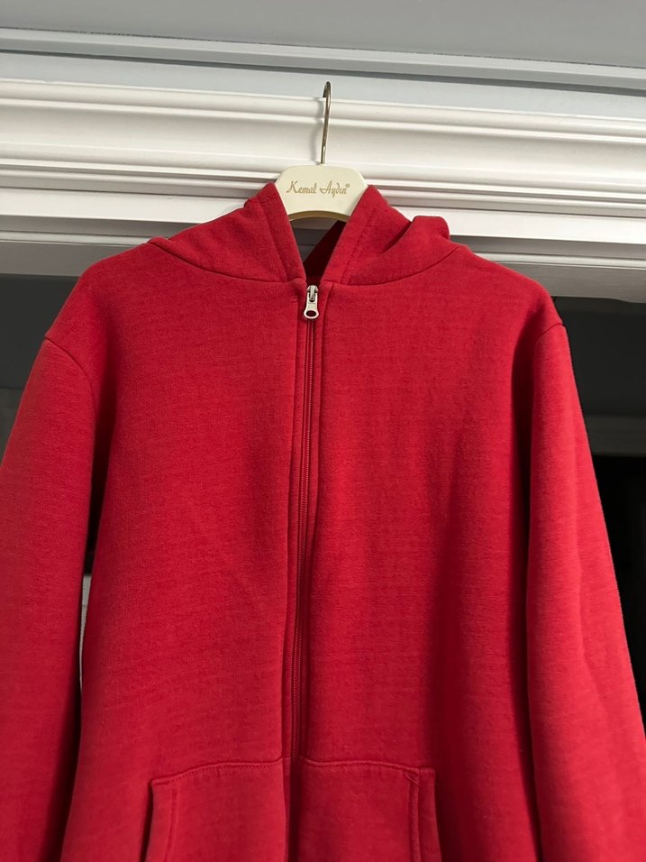 Kırmızı Fermuarlı Kadın Sweatshirt - Görsel 2