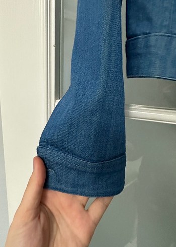 Düğmeli Mavi Kadın Denim Ceket - Görsel 2