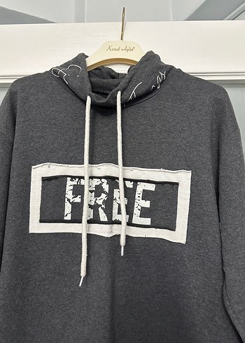 Gri Kapüşonlu Uzun Sweatshirt - Görsel 2