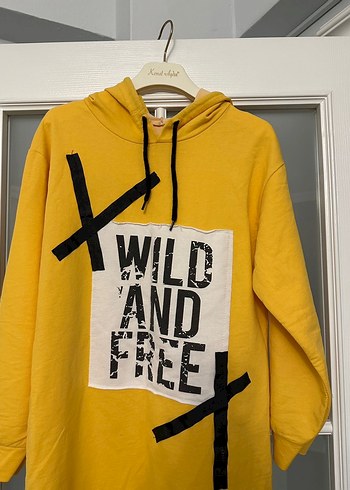 Sarı Kapüşonlu Uzun Sweatshirt - Görsel 2