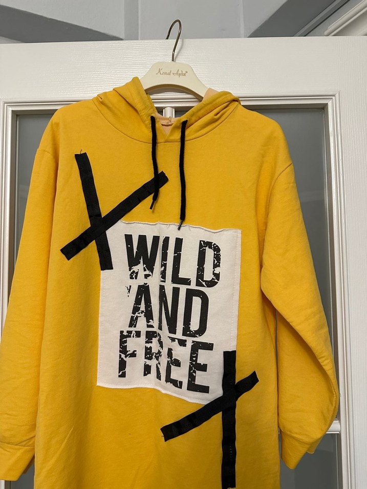 Sarı Kapüşonlu Uzun Sweatshirt - Görsel 2