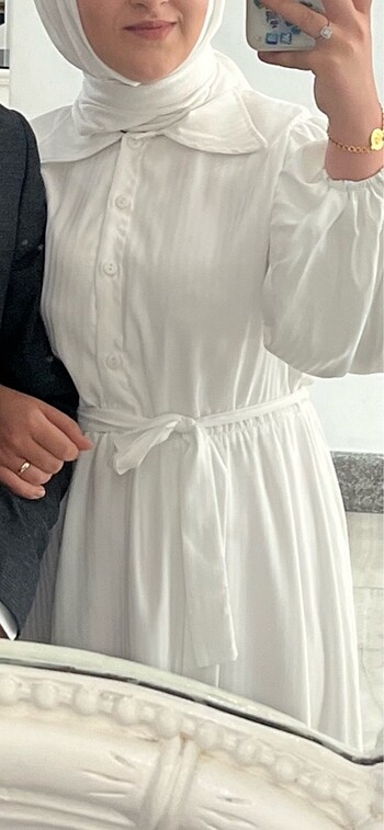 40 Beden beyaz Renk Tesettür Beyaz elbise