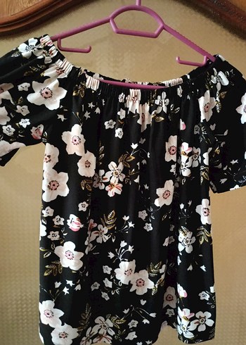 Çiçek Desenli Siyah Bohem Mini Bluz - Görsel 2