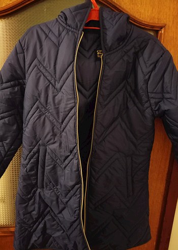 Kadın Mavi Parlak Fermuarlı Mont - Görsel 2