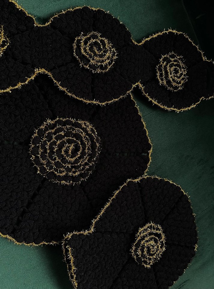 El Yapımı Siyah gold lif seti simli - Görsel 5