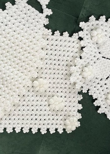 Beyaz El Örgüsü Çiçekli Dantel Seti - Görsel 2