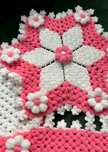 Pembe Beyaz Çiçekli El Örgüsü Set - Görsel 7