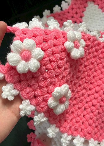 Pembe Beyaz Çiçekli El Örgüsü Set - Görsel 8