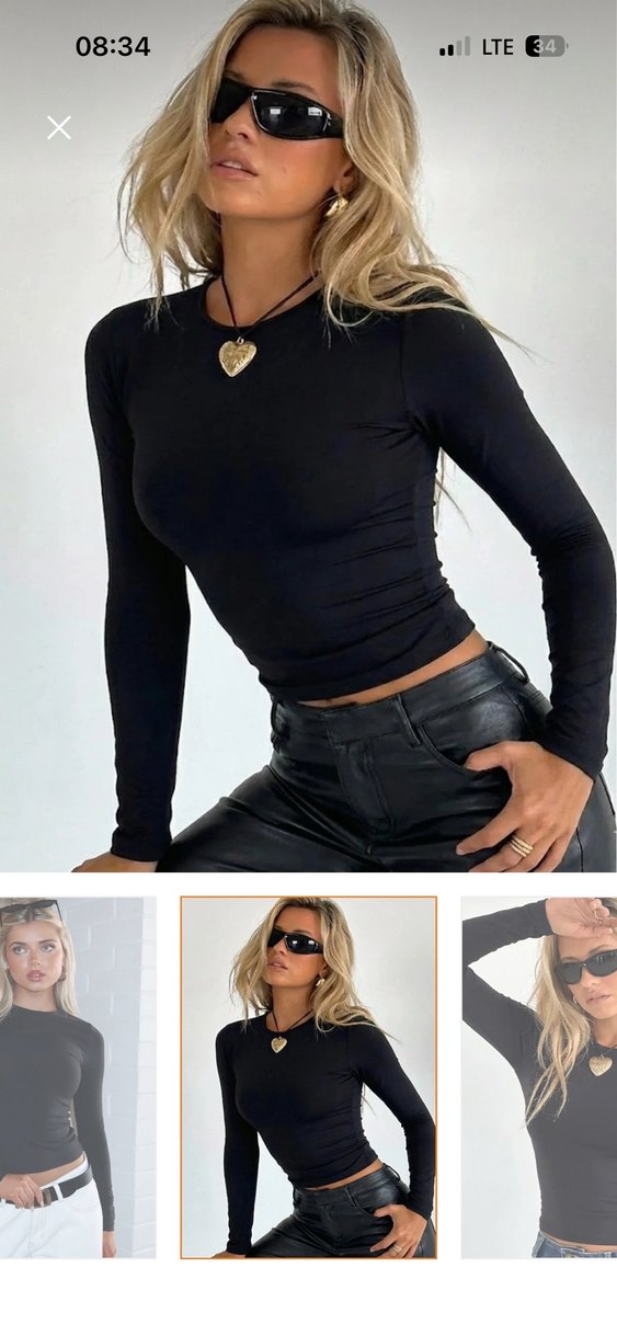 Siyah Mini Bluz, Uzun Kollu, Dar Kesim - Görsel 2