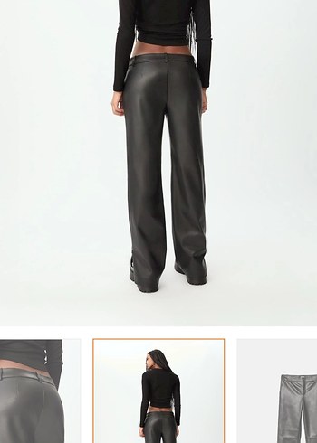 Siyah Deri düz kesim yan fermuarlı pantolon - Görsel 4