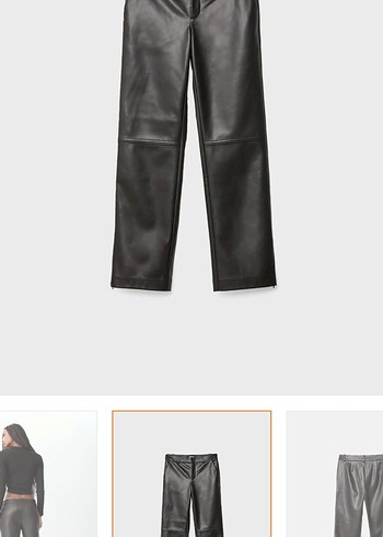 Siyah Deri düz kesim yan fermuarlı pantolon - Görsel 5