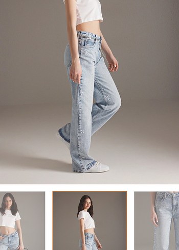 Mavi kurdele Desenli Rahat Kesim Kadın Jean - Görsel 2