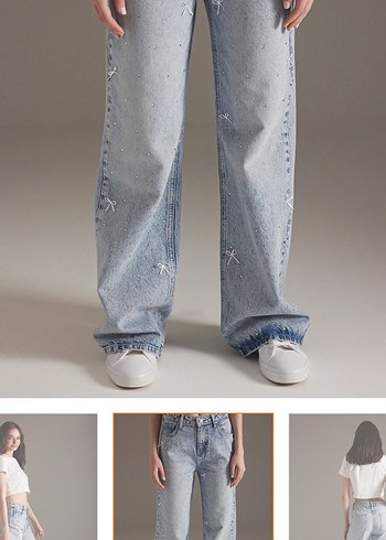 Mavi kurdele Desenli Rahat Kesim Kadın Jean - Görsel 3