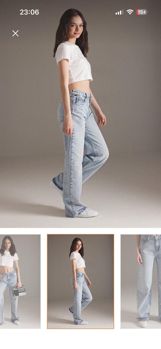 Mavi kurdele Desenli Rahat Kesim Kadın Jean - Görsel 2