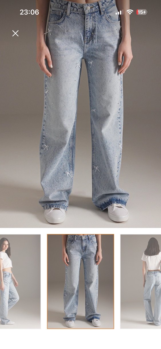 Mavi kurdele Desenli Rahat Kesim Kadın Jean - Görsel 3