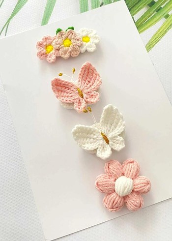 Dantel Çiçek ve Kelebek Figürlü Pastel Pembe Çocuk Toka Seti