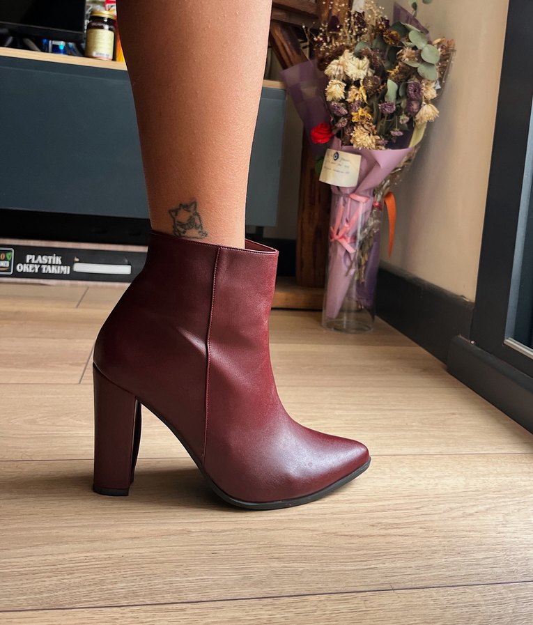 Bordo Topuklu Kadın Bot - Görsel 3