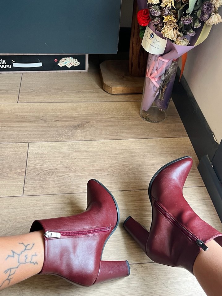 Bordo Topuklu Kadın Bot - Görsel 2