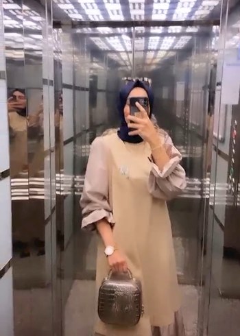 Uzun Kol, Yüksek Yakalı Salaş Kadın Elbise - Görsel 2