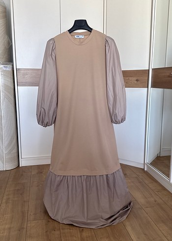 Uzun Kol, Yüksek Yakalı Salaş Kadın Elbise - Görsel 3