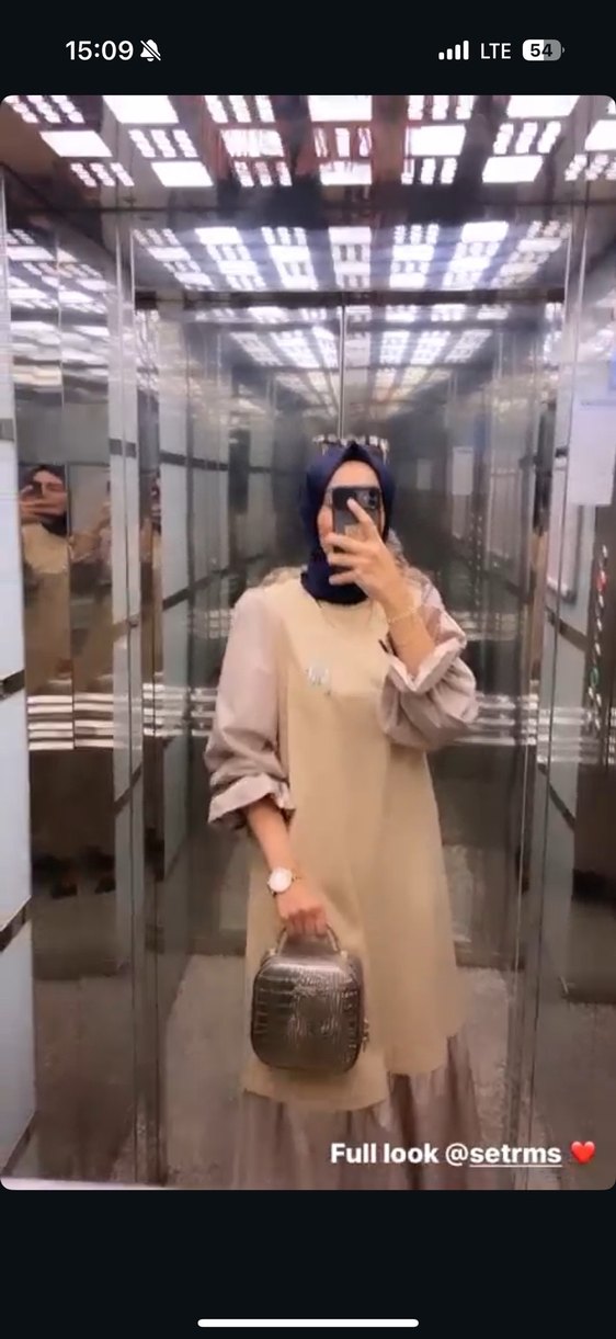 Uzun Kol, Yüksek Yakalı Salaş Kadın Elbise - Görsel 2