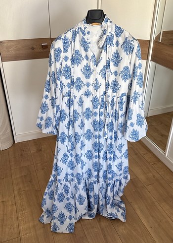 Mavi Desenli Bohem Uzun Elbise - Görsel 2