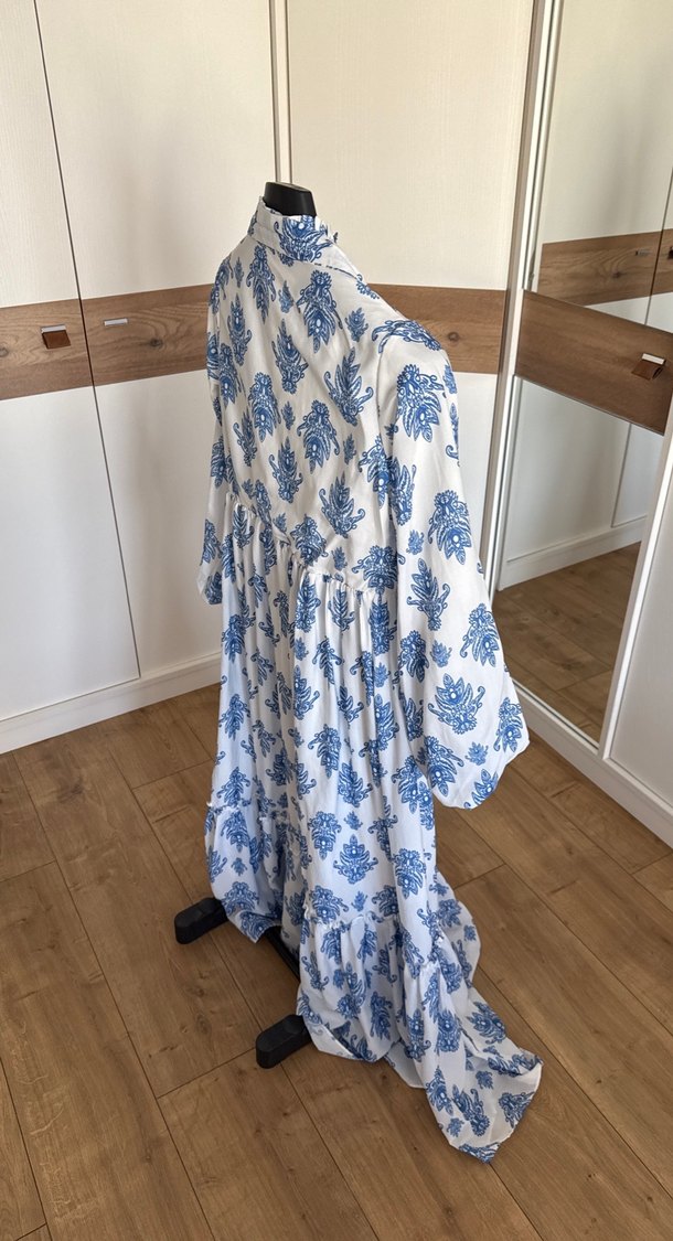 Mavi Desenli Bohem Uzun Elbise - Görsel 3