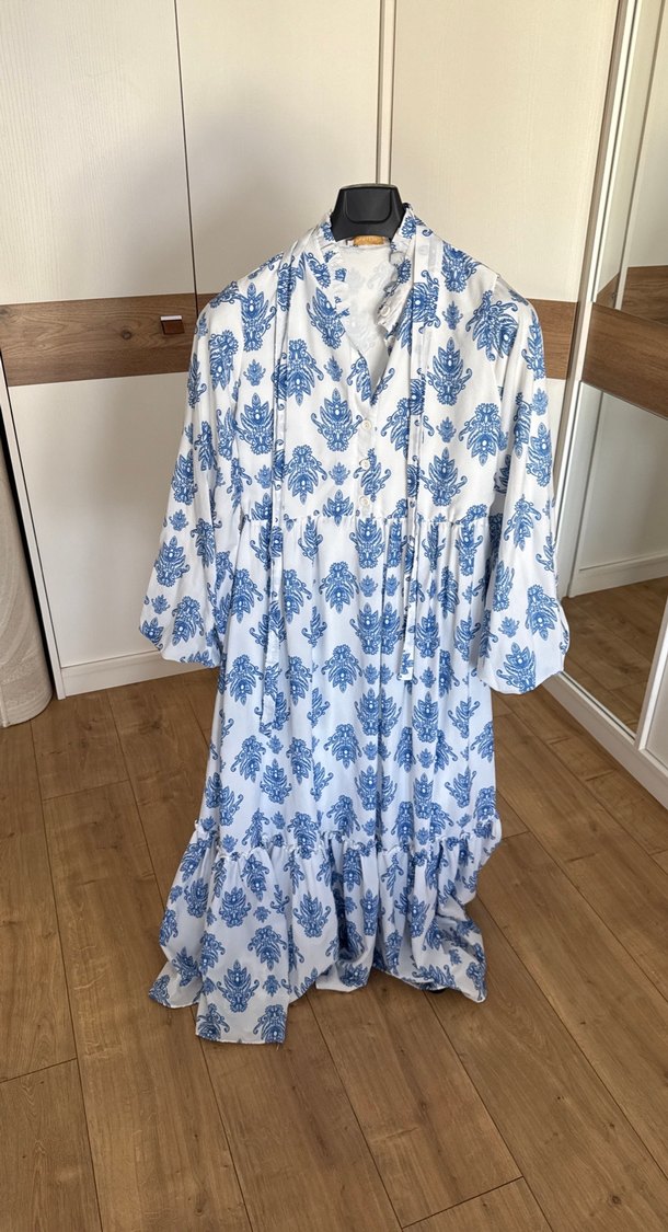 Mavi Desenli Bohem Uzun Elbise - Görsel 2