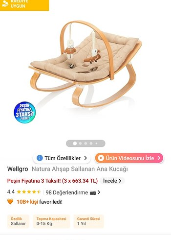 Wellgro Natura Ahşap Sallanan Ana Kucağı Camel