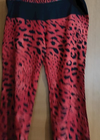 Plaj pantolonu ince tül kumaş kırmızı siyah leopar desenli - Görsel 10