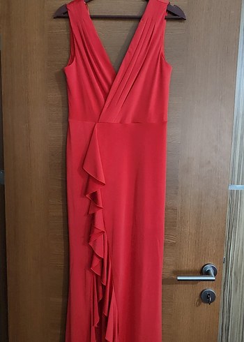 Koton M beden narçiçeği Uzun V yaka  abiye Elbise - Görsel 2