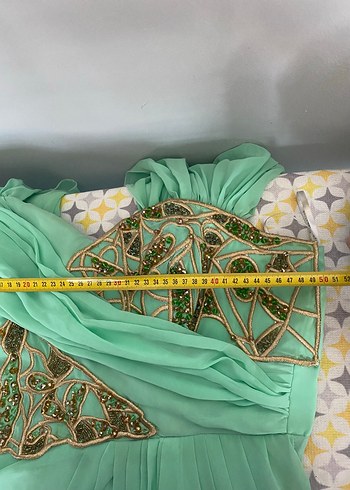 Nakışlı su yeşili  Bohem Uzun Abiye Elbise - Görsel 6